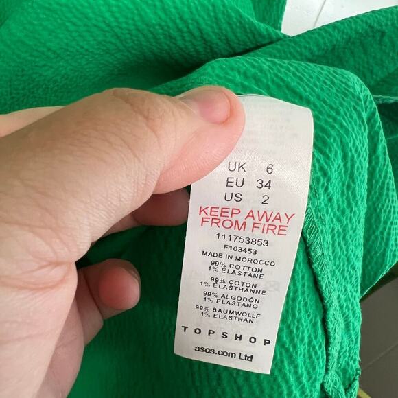 Asos Topshop Green Textured Poplin Chuck On Dress sz 2 - Picture 8 of 11